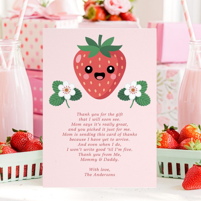 Kawaii Strawberry Baby Shower Thank You Card Tack Kort (Skapare uppladdad)
