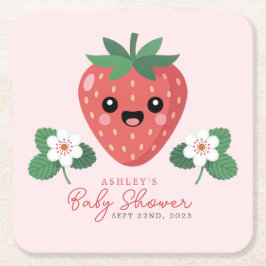 Kawaii Strawberry Baby Shower Underlägg Papper Kvadrat