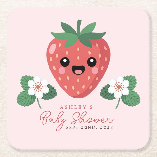 Kawaii Strawberry Baby Shower Underlägg Papper Kvadrat (Framsidan)