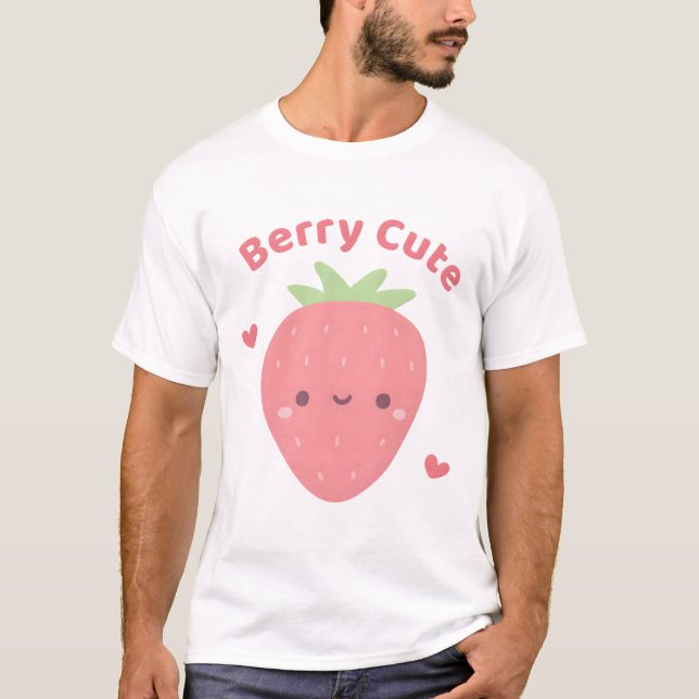 Kawaii Strawberry, Berry Cute Pun T Shirt (Framsida)