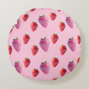 Kawaii Strawberry Berry Sweet Rosa and Red Fruit Rund Kudde