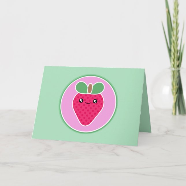 Kawaii Strawberry Birthday Card Kort (Framsida)