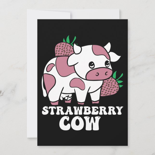 Kawaii Strawberry Cow Crazy Cow Dam Farm Animal Inbjudningar (Framsida)
