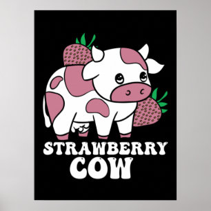 Kawaii Strawberry Cow Crazy Cow Dam Farm Animal Poster