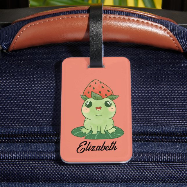 Kawaii Strawberry Frog Home Bagagebricka (Baksida Insitu 4)