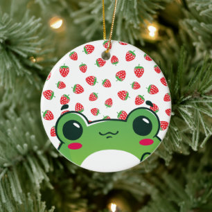 Kawaii Strawberry Frog Julgransprydnad Keramik