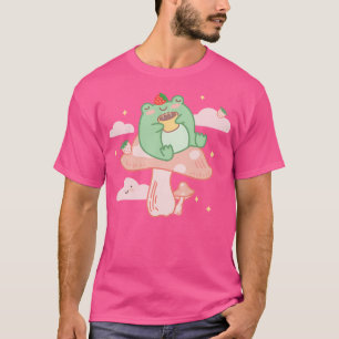 Kawaii Strawberry Frog on Mushroom Rosa Anime Cott T Shirt