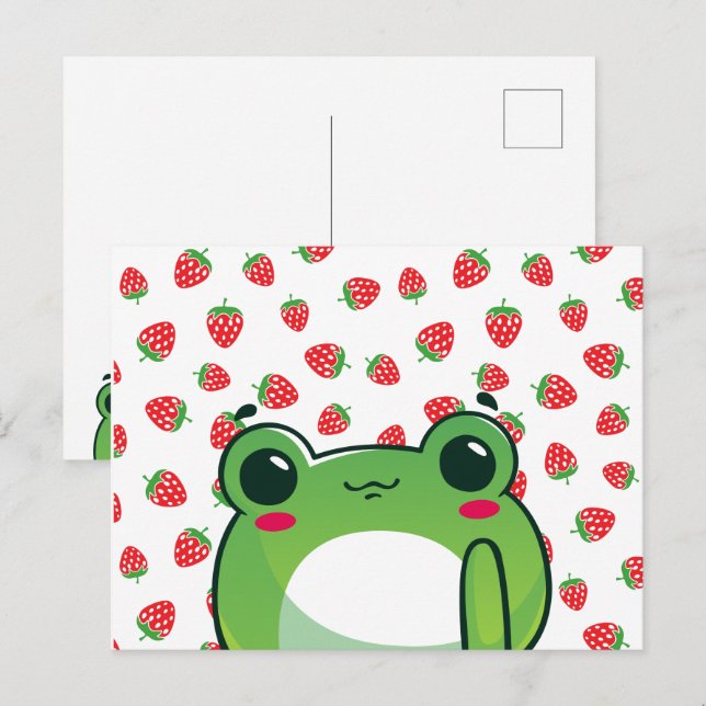 Kawaii Strawberry Frog Postcard Helg Vykort (Fram/baksida)