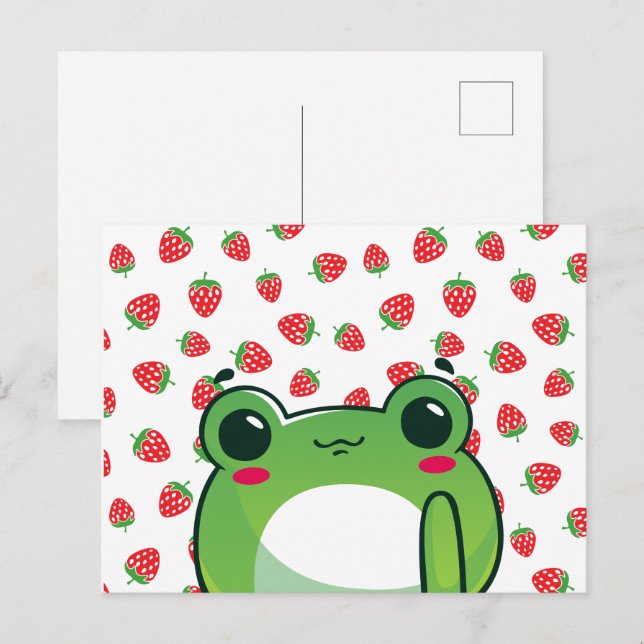 Kawaii Strawberry Frog Postcard Vykort (Fram/baksida)