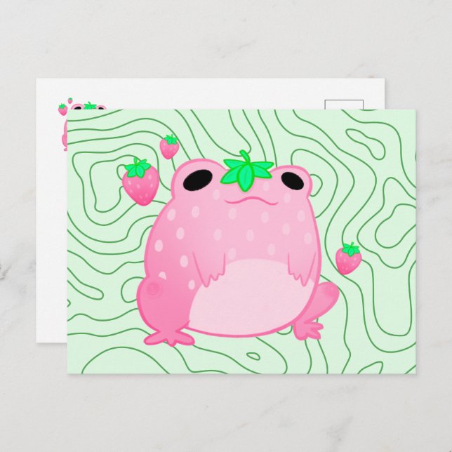 Kawaii Strawberry Frog Softcore Postcard Vykort (Fram/baksida)