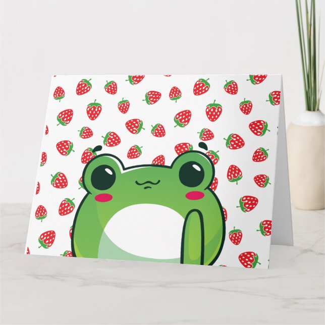 Kawaii Strawberry Frog Tack Kort (Framsida)