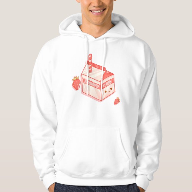 Kawaii Strawberry Milk Carton - Cute Aesthetic Art Hoodie (Framsida)