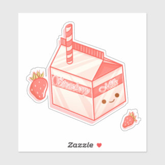 Kawaii Strawberry Milk Carton - Cute Aesthetic Art Klistermärken