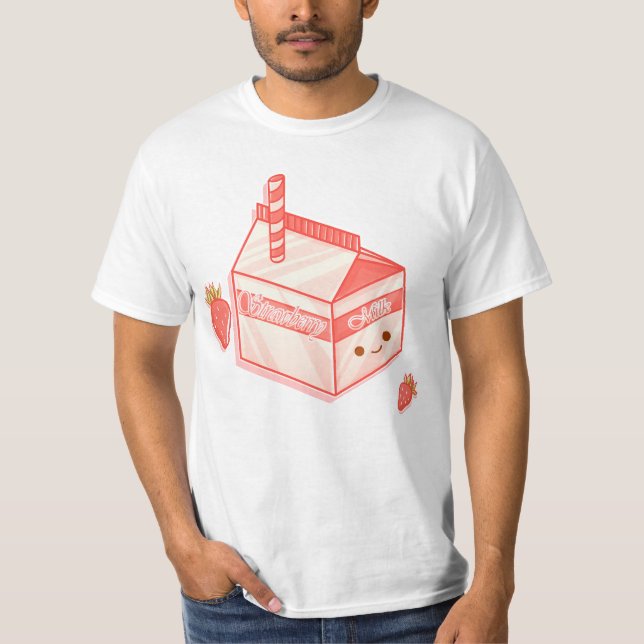 Kawaii Strawberry Milk Carton - Cute Aesthetic Art T Shirt (Framsida)