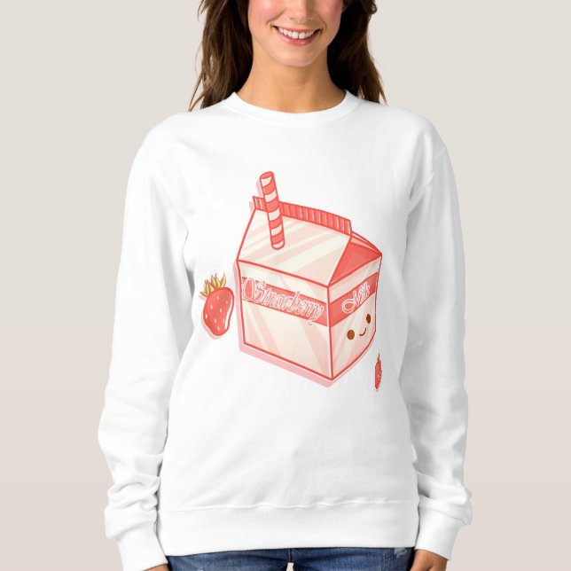 Kawaii Strawberry Milk Carton - Cute Aesthetic Art T Shirt (Framsida)