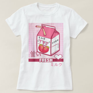 Kawaii Strawberry Milk Carton Design T Shirt