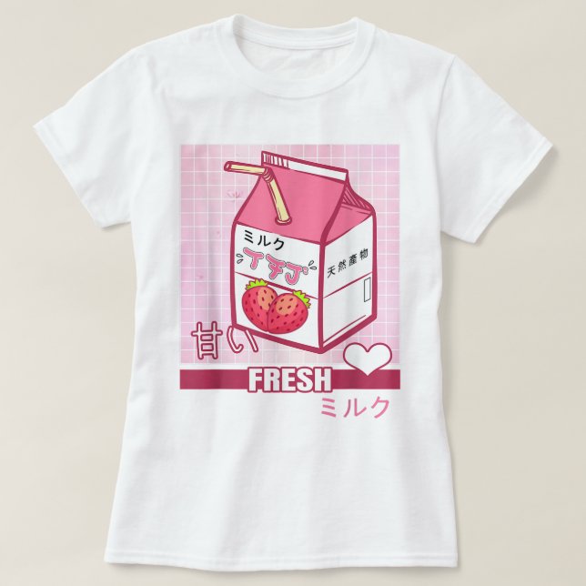 Kawaii Strawberry Milk Carton Design T Shirt (Design framsida)