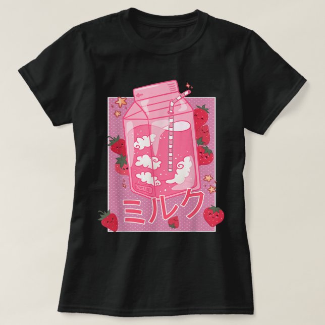 Kawaii Strawberry Milk Japanese Aesthetic T Shirt (Design framsida)