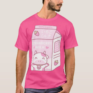 Kawaii Strawberry Mjölk ton med Cow Mascot T Shirt