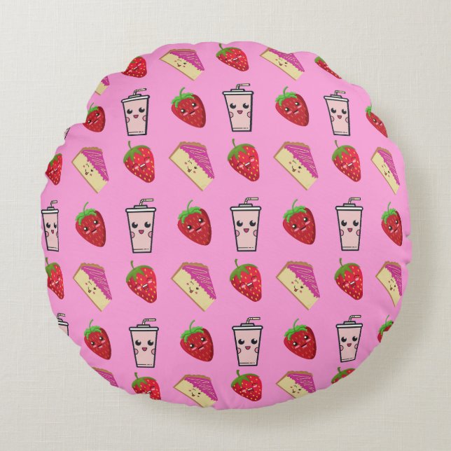 KAWAII STRAWBERRY OCH CHEESECAKE RUND KUDDE (Framsidan)