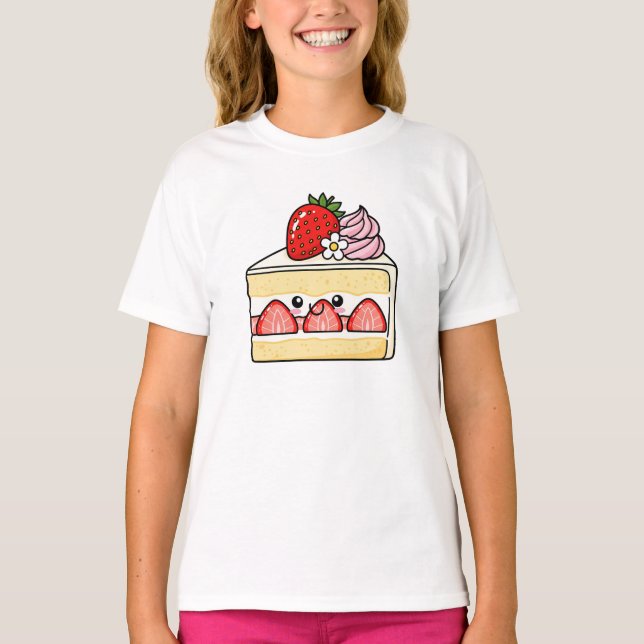 Kawaii strawberry shortcake slice  t shirt (Framsida)