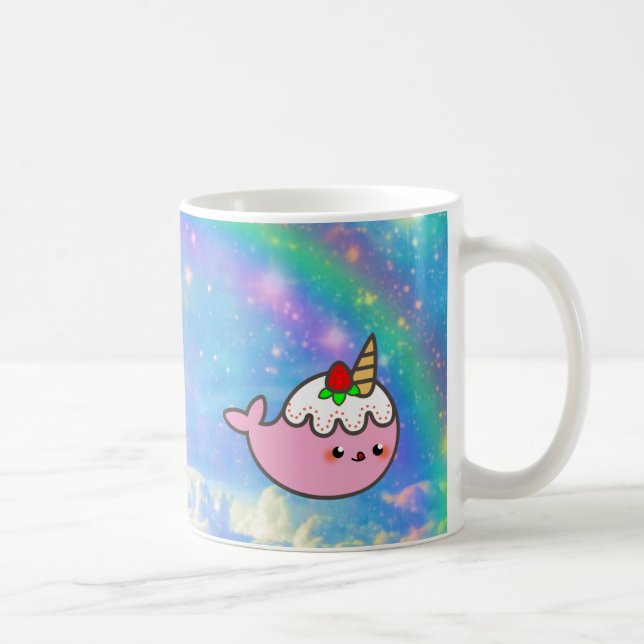 Kawaii Strawberry Shorttårta Narwhal Kaffemugg (Höger)