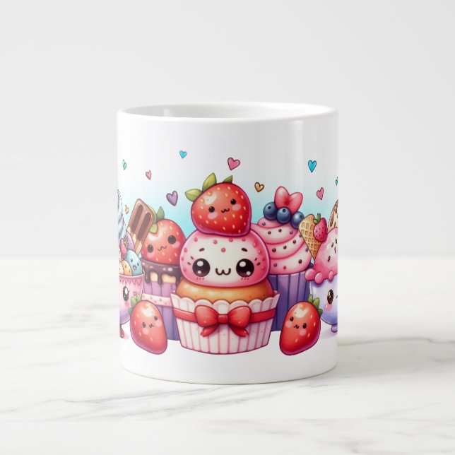 Kawaii Strawberry Sweets and Ice Cream Friends Jumbo Mugg (Framsidan)