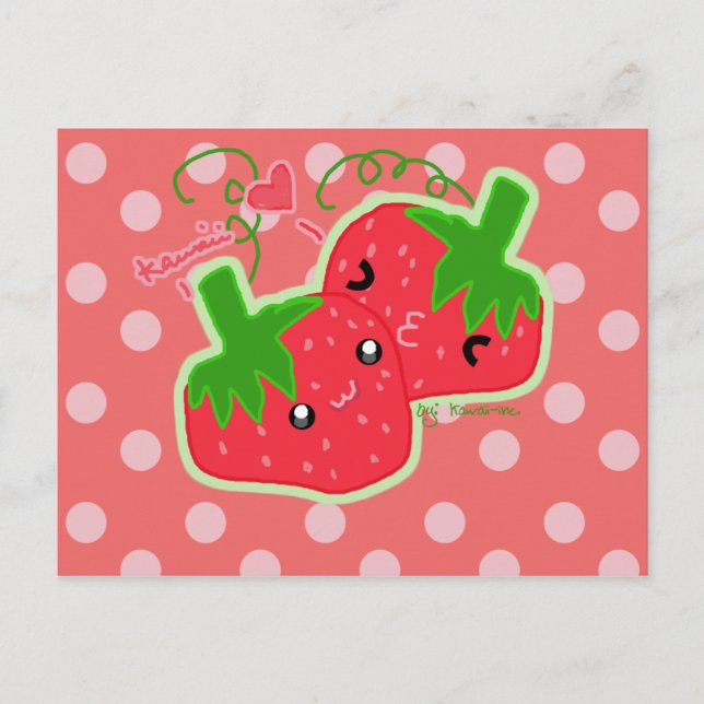 Kawaii Strawberry Vykort (Framsida)