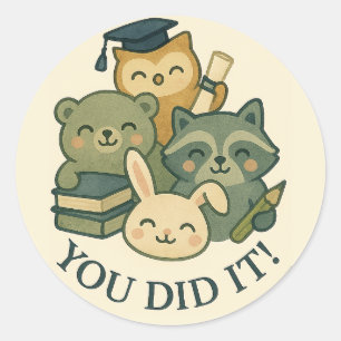 Kawaii Studenten Animals "Du gjorde det!" Fäst Runt Klistermärke