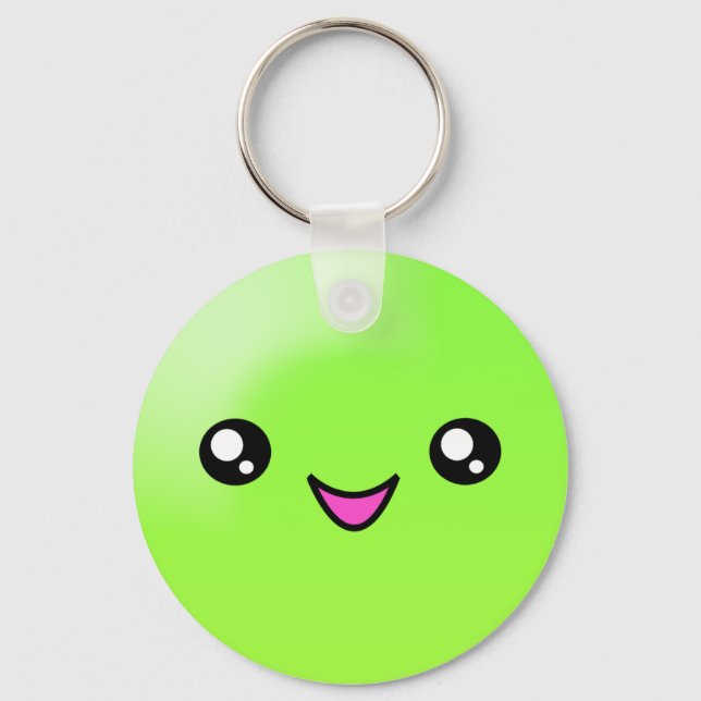 Kawaii Sugar Dots Lime Lycklig Ansikte Keychain Nyckelring (Framsida)
