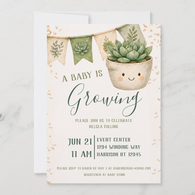 Kawaii Sukkulent Baby Shower Inbjudningar (Framsida)
