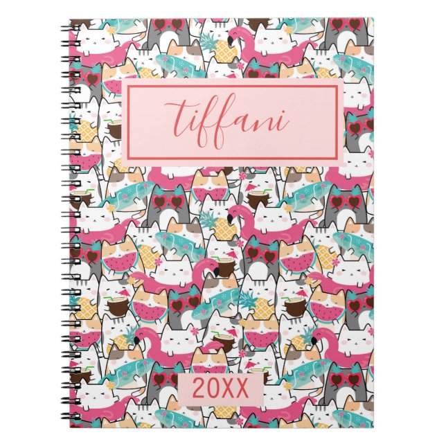 Kawaii Summer Cute Kattunge Anteckningsbok (Framsidan)