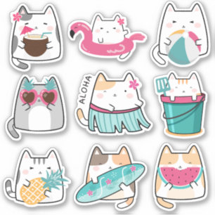 Kawaii Summer Hawaii Kattunge Vinyl Stickers Klistermärken