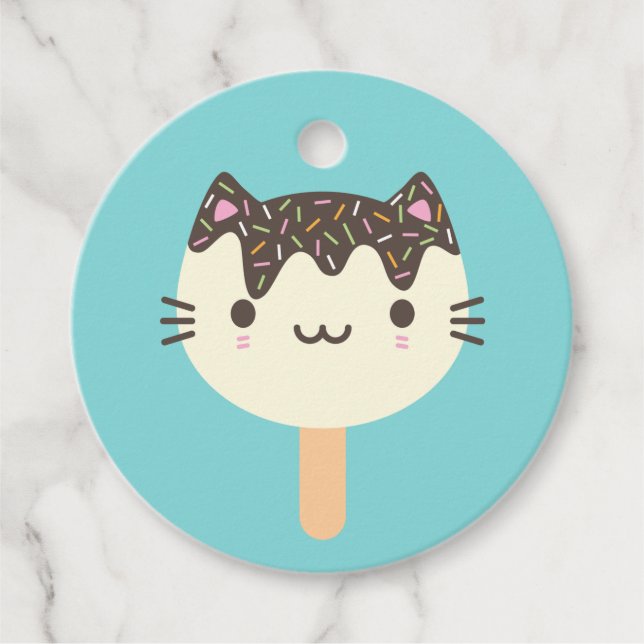 Kawaii Summer Ice Lolly Popsicle Cat Gåvor Etiketter (Framsida)