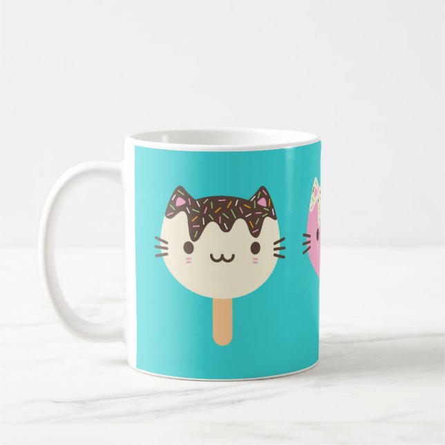 Kawaii Summer Ice Lolly Popsicle Cats Kaffemugg (Vänster)