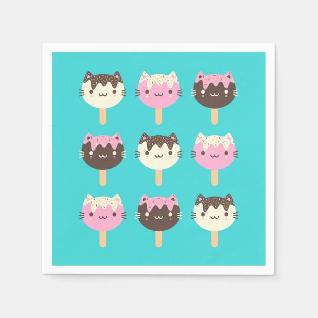Kawaii Summer Ice Lolly Popsicle Cats Pappersservett (Framsidan)
