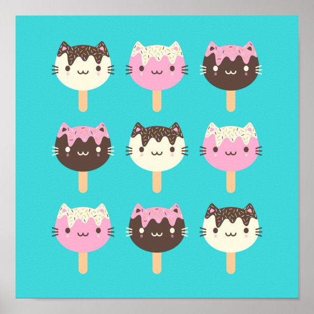 Kawaii Summer Ice Lolly Popsicle Cats Poster (Framsidan)