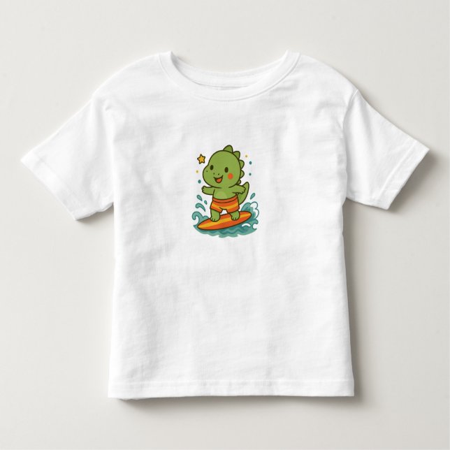 Kawaii Surfing Dinosaur for Kids T-Shirt 🦖🏄‍♂️✨ (Framsida)