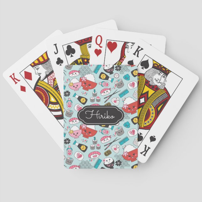 Kawaii Sushi Blue Personlig Casinokort (Baksidan)