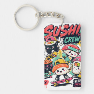 Kawaii Sushi Crew Skateboard Akrylnyckelring