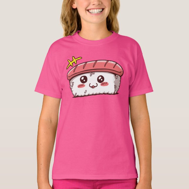 Kawaii Sushi Cute Japansk mat T Shirt (Framsida)