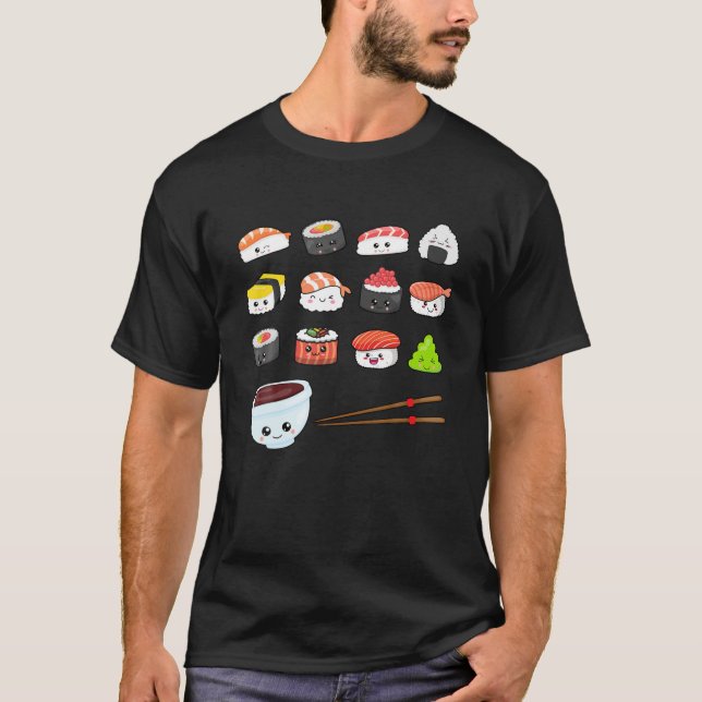 Kawaii Sushi Cute Lycklig Funny Sushi Japanska Ani T Shirt (Framsida)