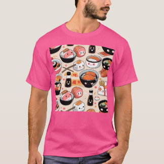Kawaii Sushi Friends Funny Japansk Food Mönster T Shirt