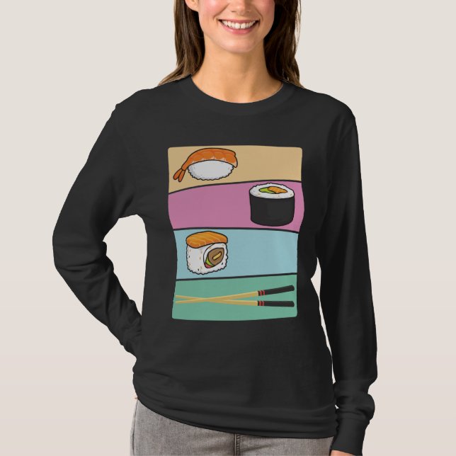 Kawaii Sushi Japansk Food Maki Nigiri Chopsticks T Shirt (Framsida)