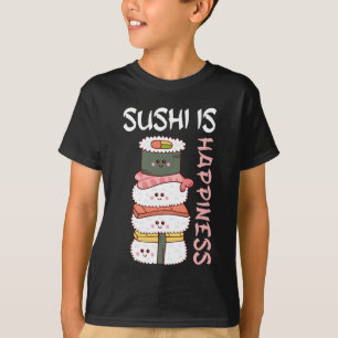 Kawaii Sushi Lycklig Anime Cute Japansk mat T Shirt