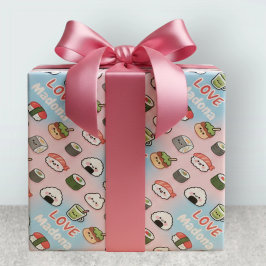 Kawaii Sushi Matcha Matmönster Ram Presentpapper