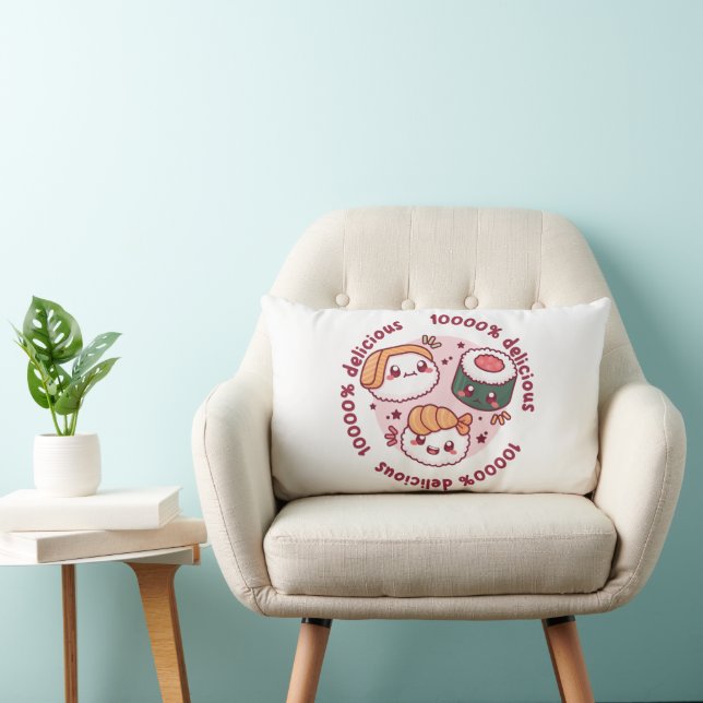 kawaii sushi med roliga citat för svarta älskare lumbarkudde (Stol)