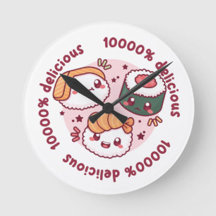 kawaii sushi med roliga citat för svarta älskare rund klocka
