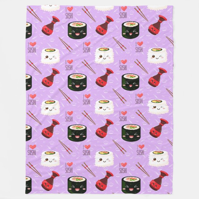 Kawaii Sushi Mönster Fleecefilt (Framsidan)