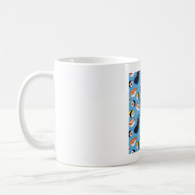 Kawaii Sushi Mönster Kaffemugg (Vänster)